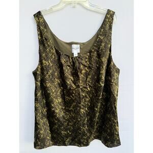 Kate Hill Silk Green and Black Sleeveless Tank Blouse Top Sz 16W